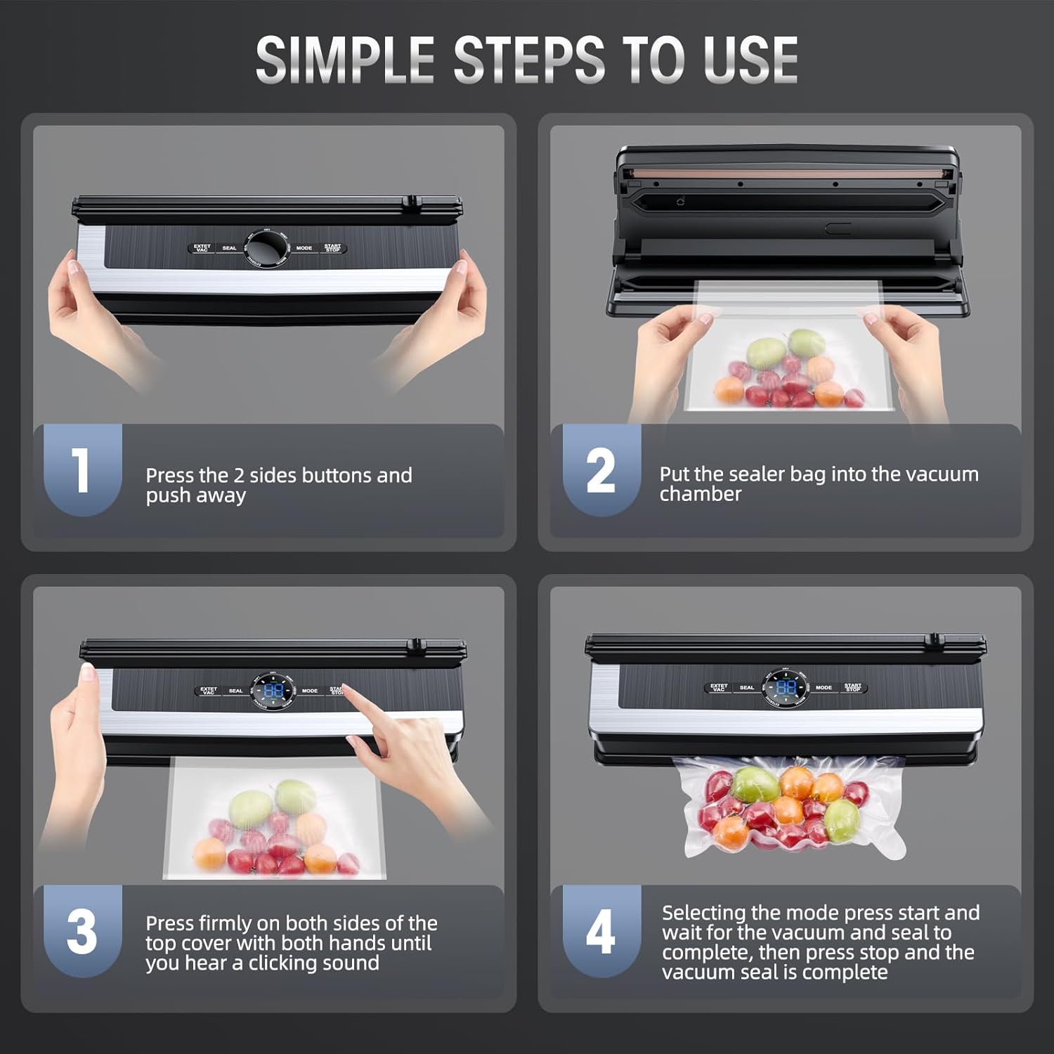 Vacuum sealer with built-in cutter – Less food waste