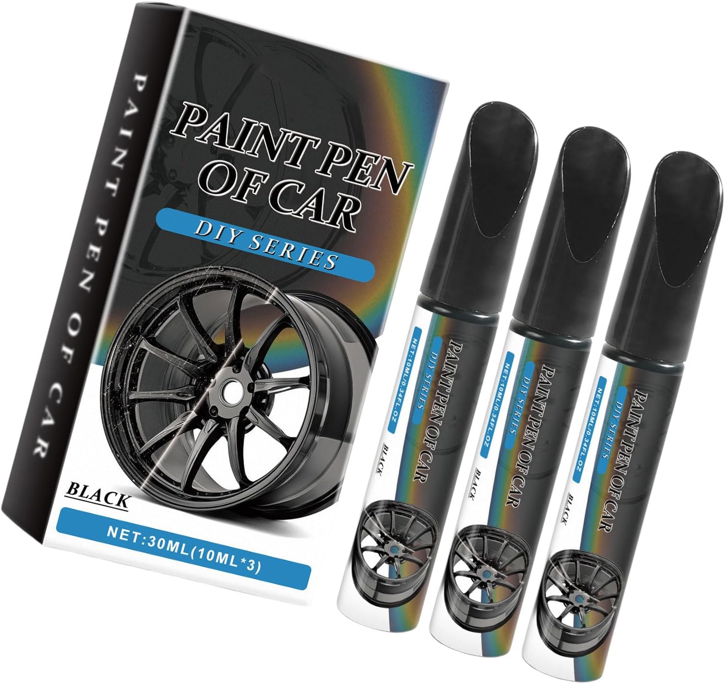 Black Rim Repair Kit 30 ml – 3 Paint Pens for Scratches