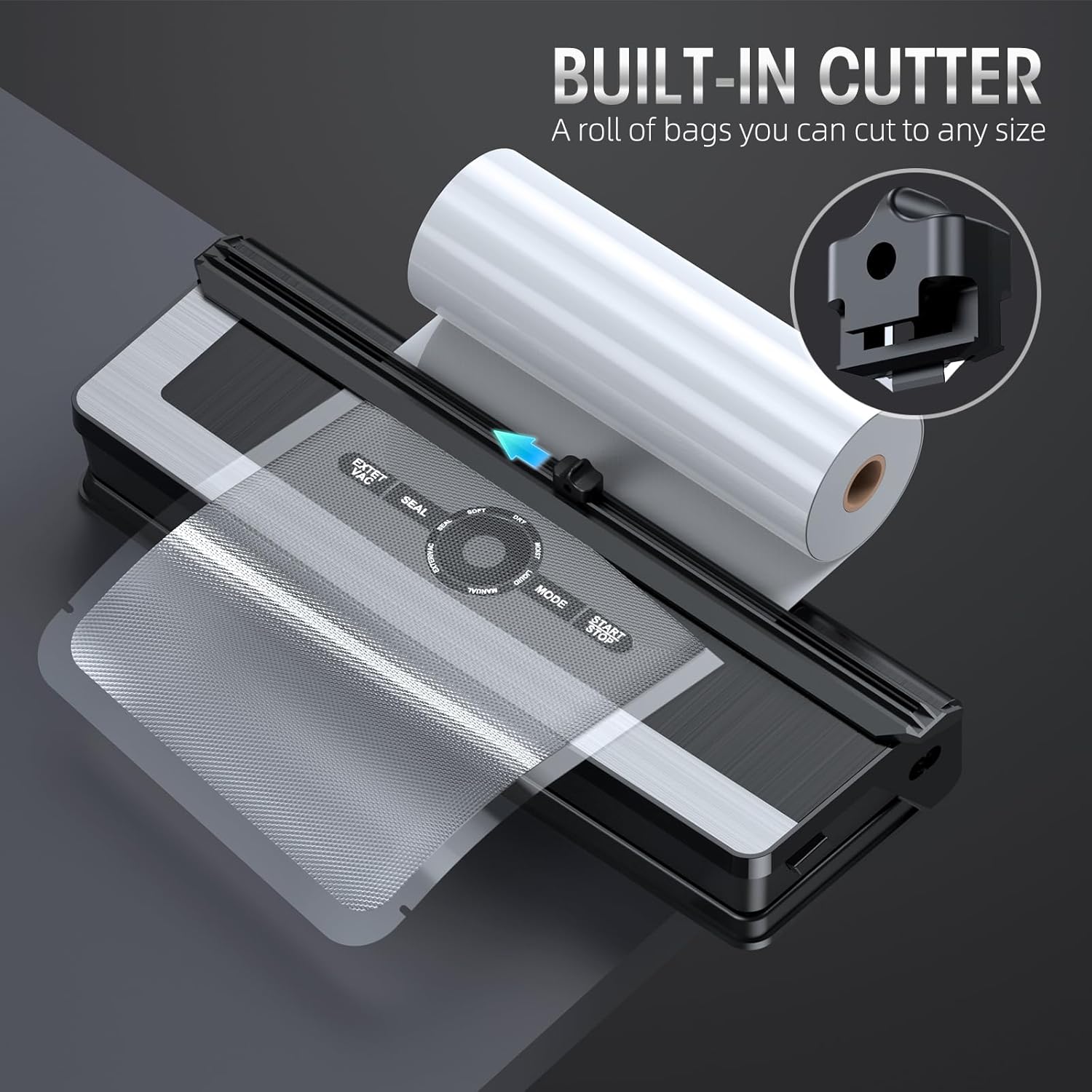 Vacuum sealer with built-in cutter – Less food waste