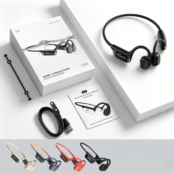 Waterproof bone conduction headphones with 32 GB MP3 player, IPX8
