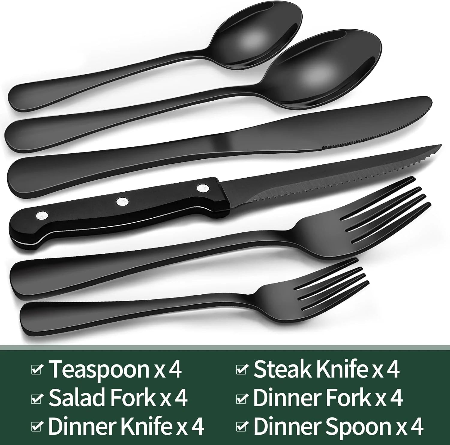 Schwarzes Besteck-Set 24-teilig – Komplett für 4 Personen