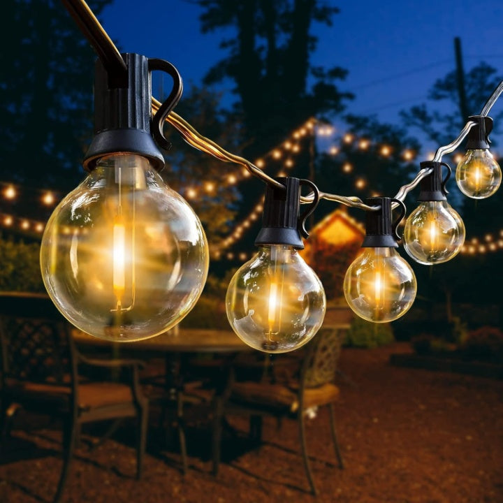 Outdoor LED string lights with warm white light
