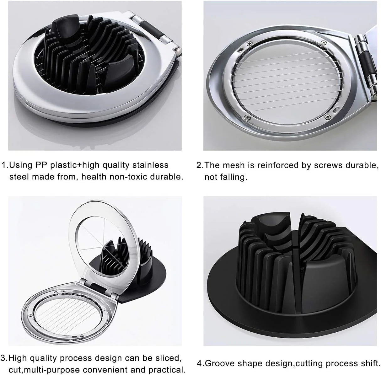 Stainless Steel Egg Slicer – Slices, Halves & Quarters in One