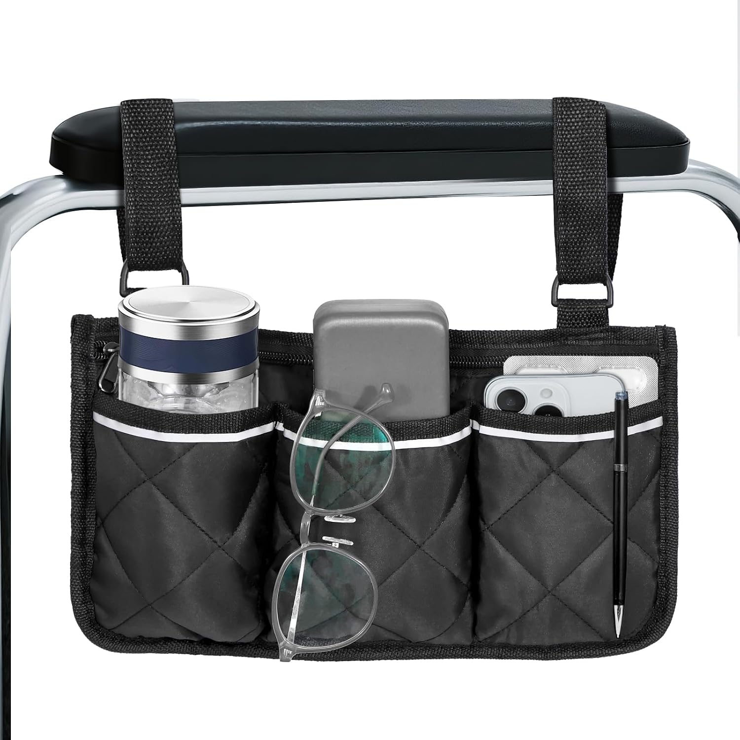 Rollstuhl-Organizertasche mit Schnellzugriff und Reflektorstreifen