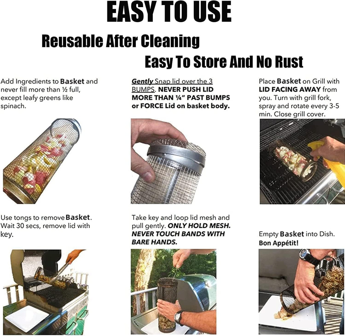 BBQ Grill Basket Made of Stainless Steel – No More Food Falling Through the Grate