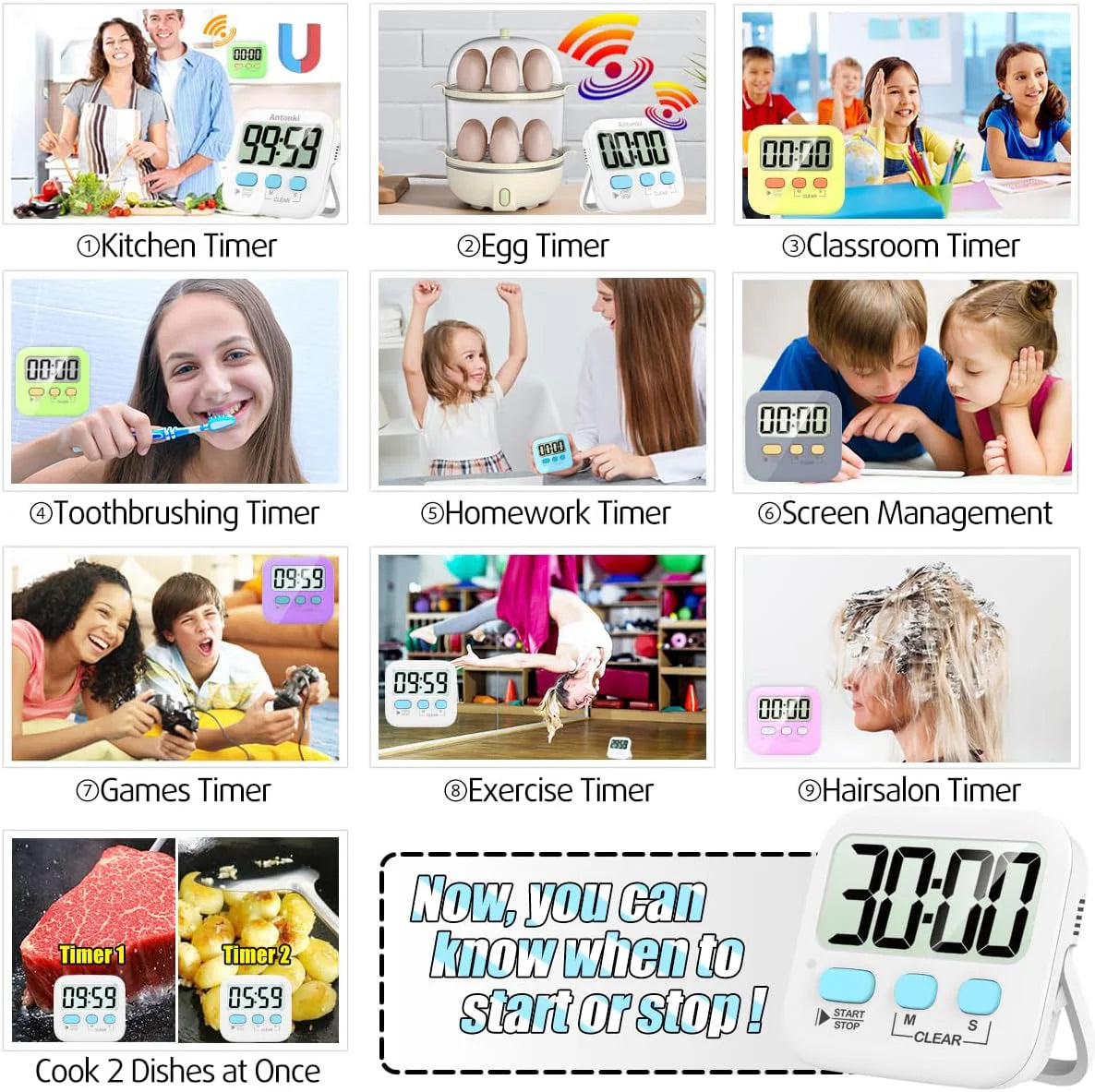 Digitaler Küchentimer mit großem Display – 2er-Set