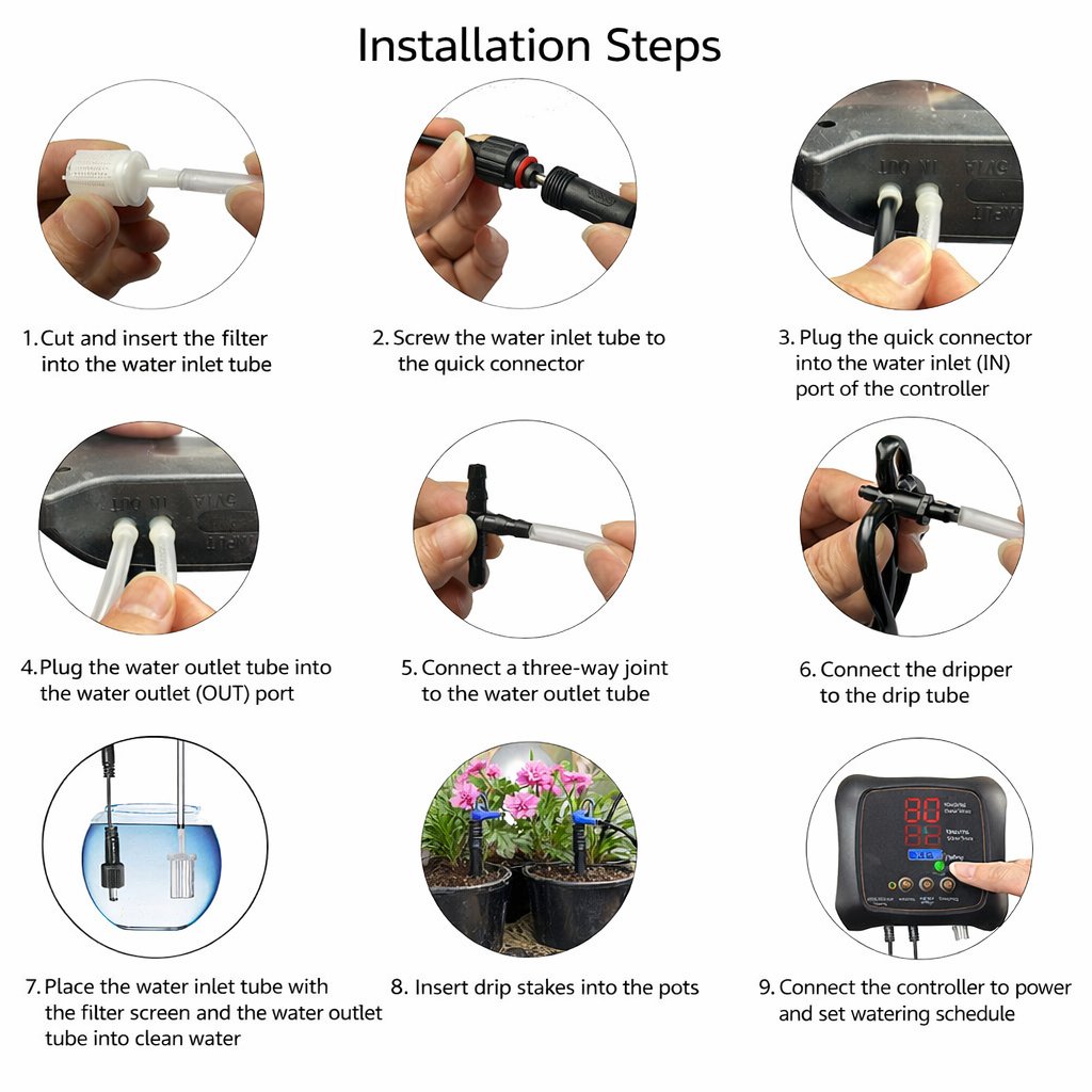 Solar watering system for 12 plants with digital timer