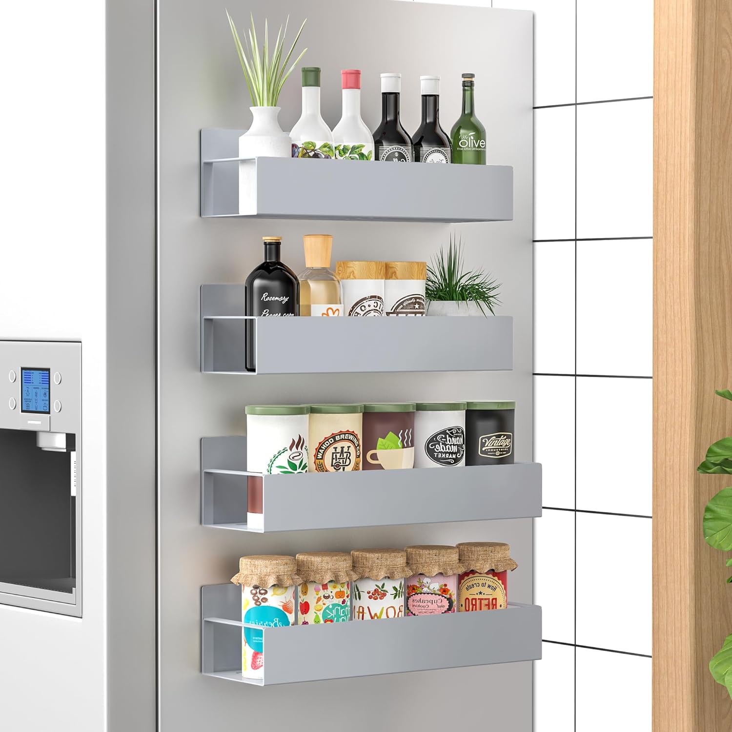 Magnetic Spice Rack Set with 4 Pieces – Powder-Coated Metal