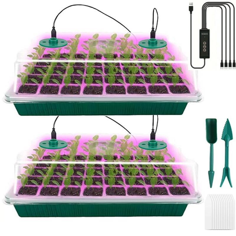 Anzuchtschalen-Set mit LED-Pflanzenlampe und Feuchtigkeitshaube – 4er-Set