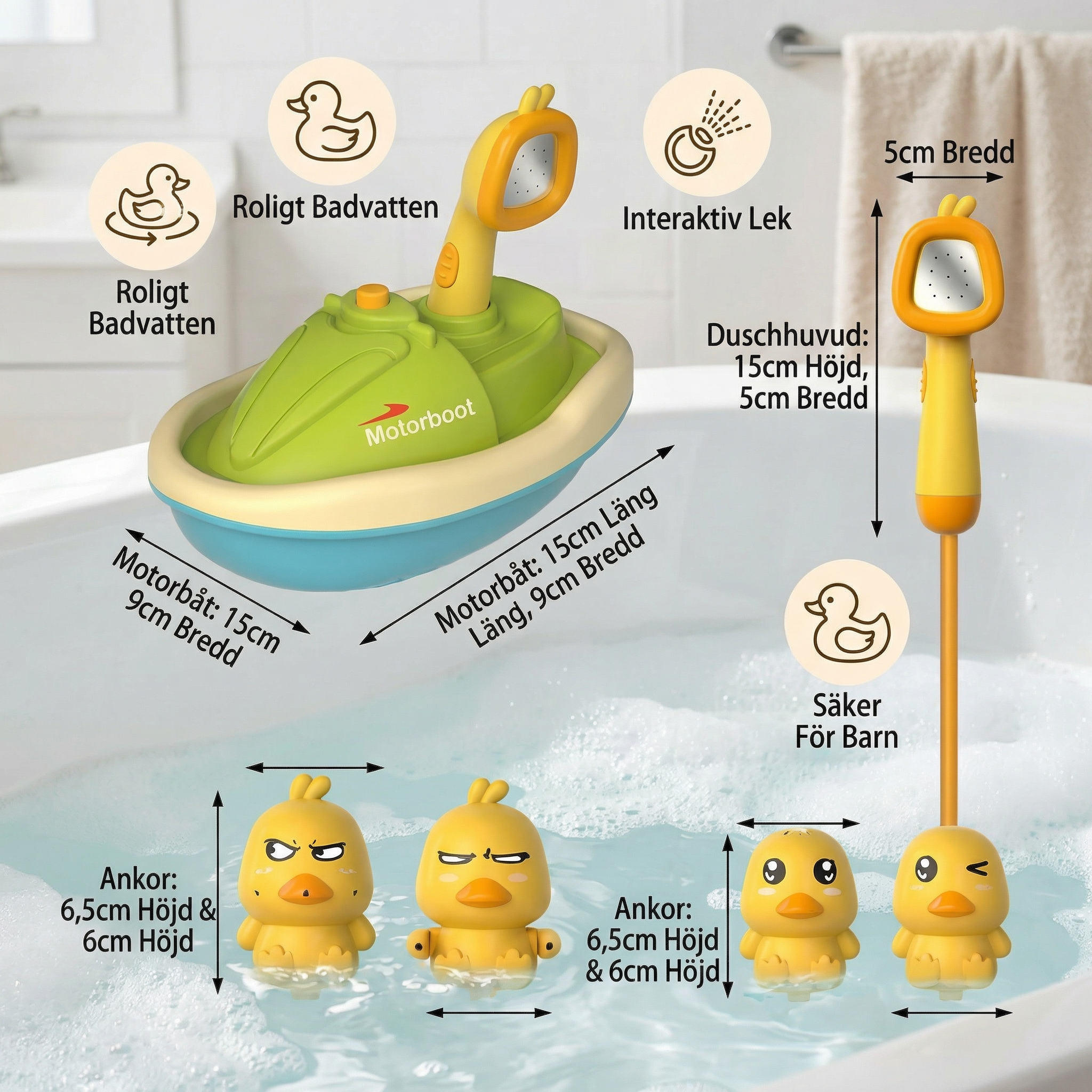 Bath toy boat with shower head – interactive water play