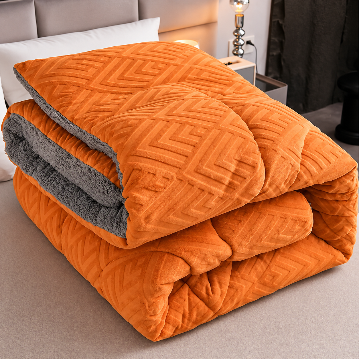 Sherpa Fleece Bettdecke mit gestepptem Innenfutter