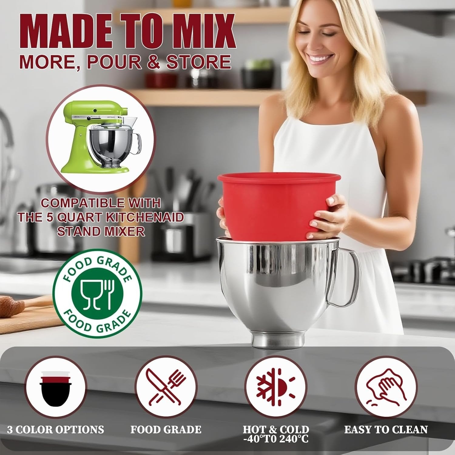 Silikon-Rührschüssel-Einsatz für KitchenAid mit Deckel
