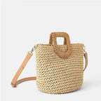 Straw Beach Bag with Wooden Handle – Woven, Spacious