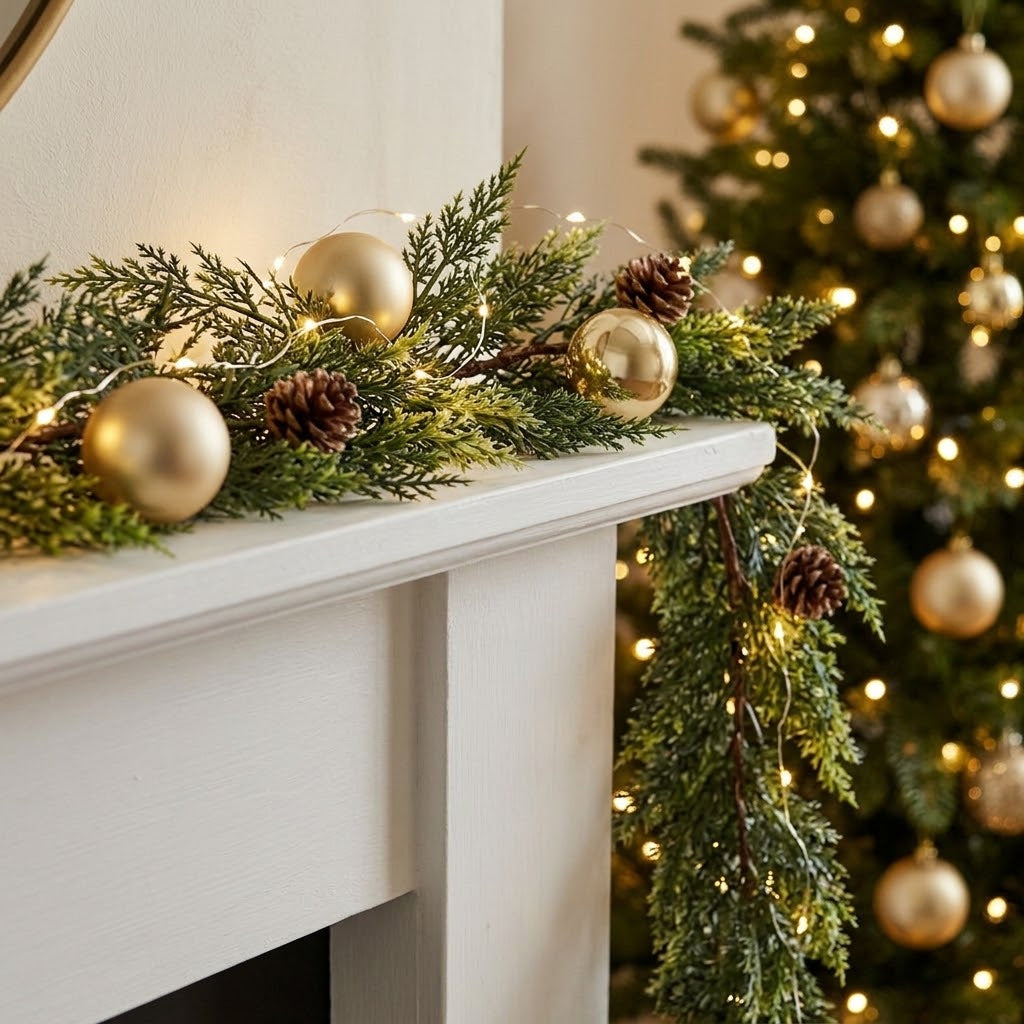 Grüne Girlande für die Weihnachtsdeko, biegsam, für Kamin und Treppe
