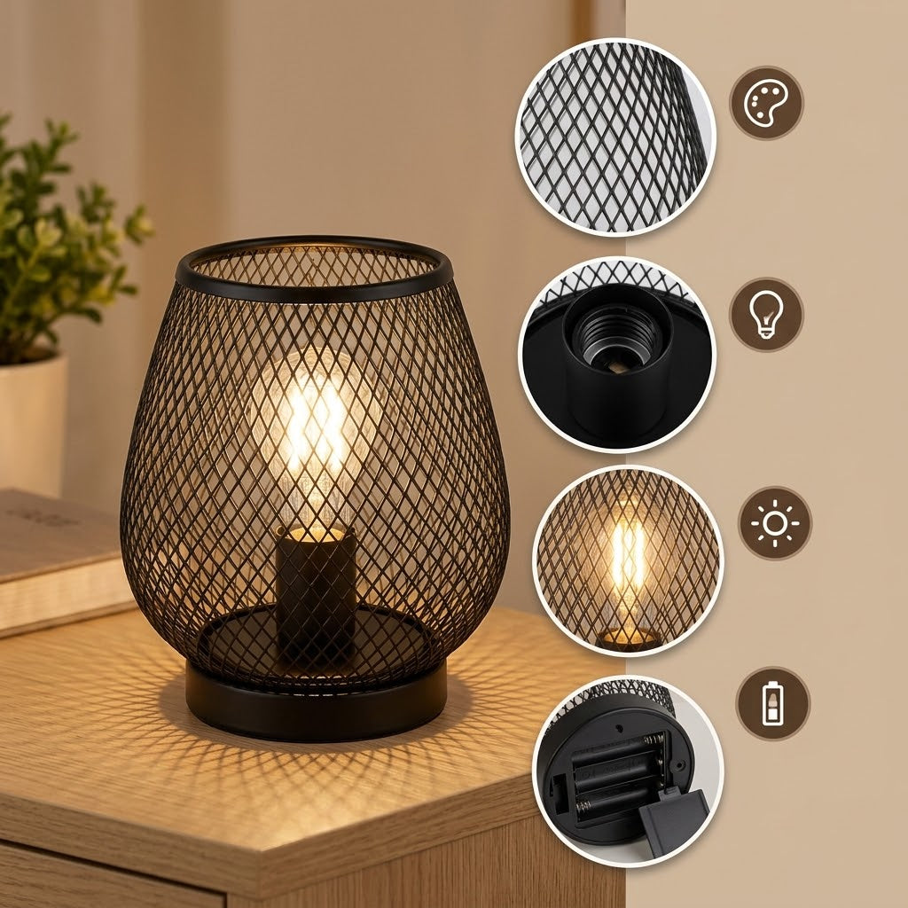 LED-Laterne aus Metallgeflecht, batteriebetrieben, 17 cm