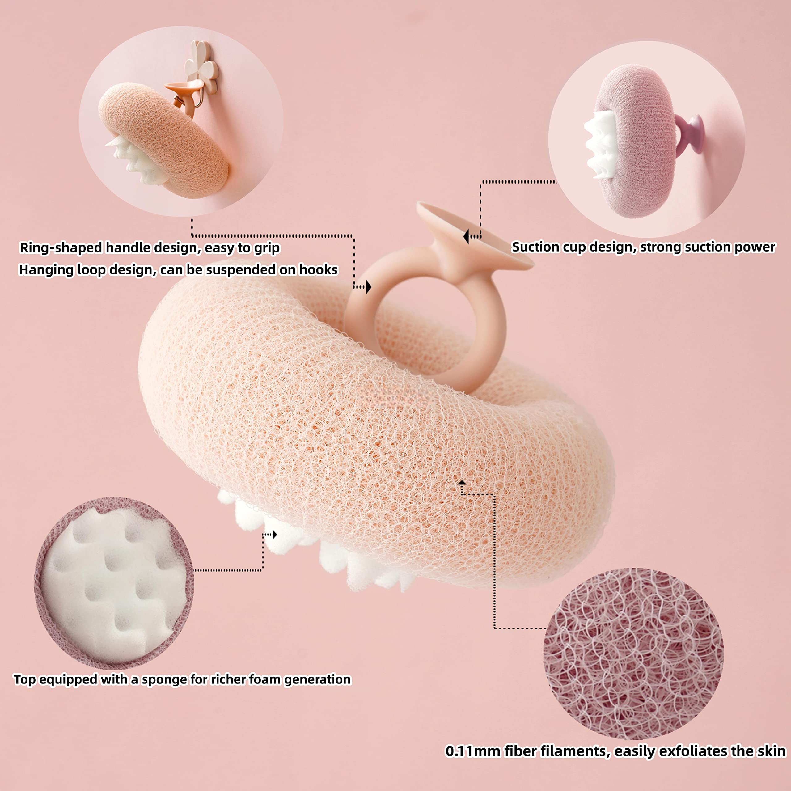 Shower sponge with massage knobs and ergonomic handle