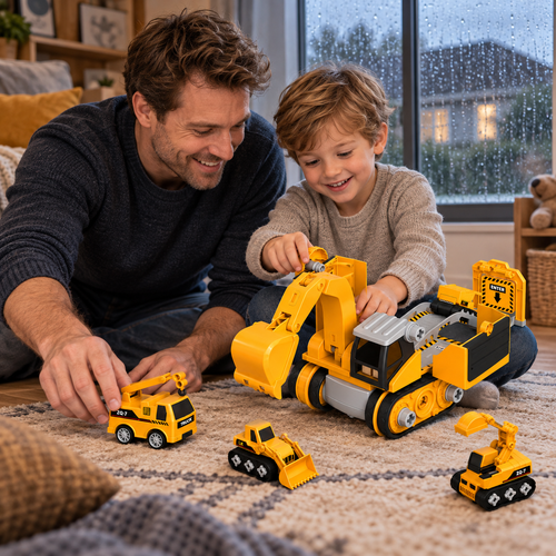 Screw-together construction vehicle playset with figure