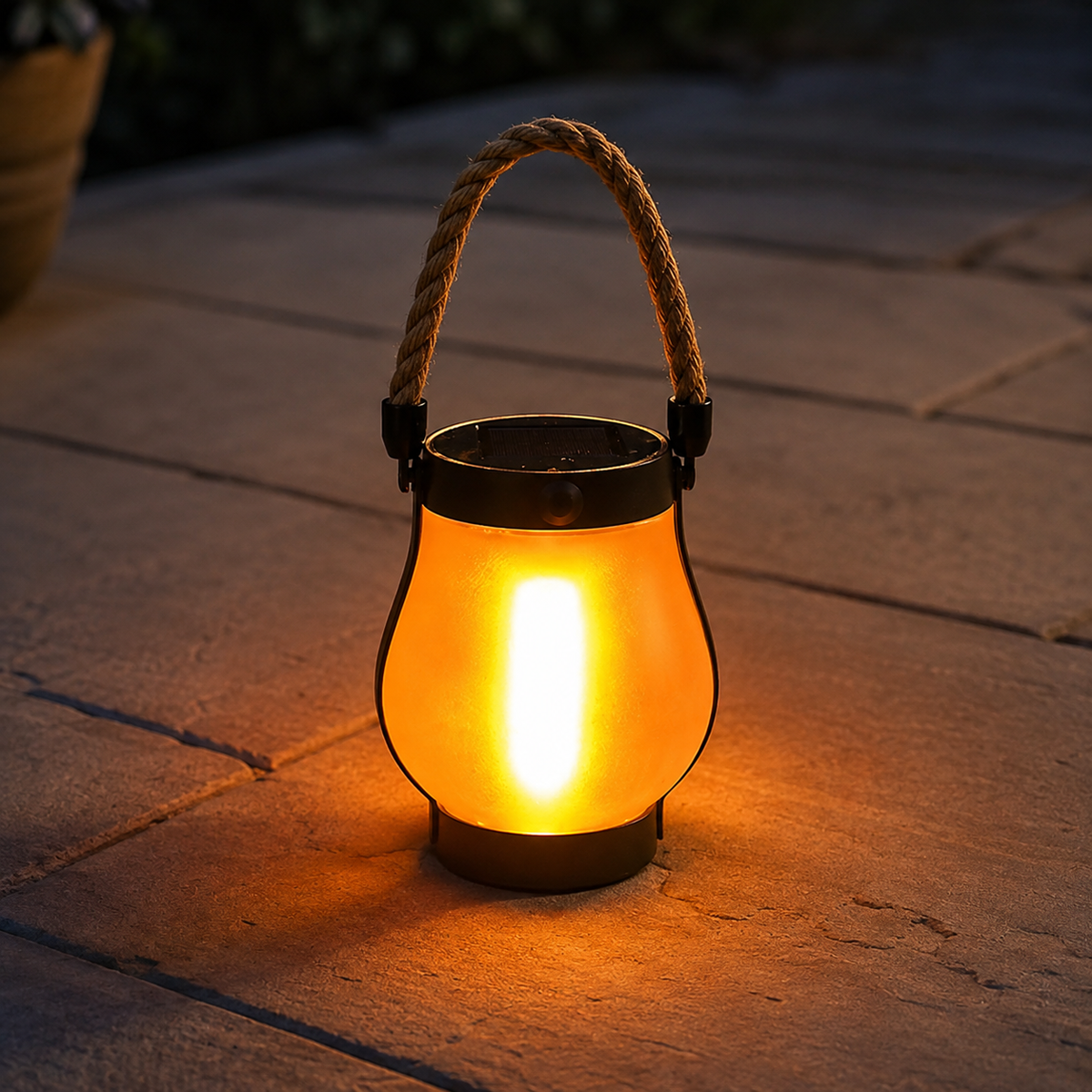 Solar flame lantern with real flicker effect — mood lighting for garden & terrace