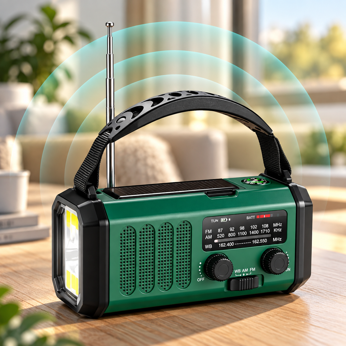 Notfallradio mit Kurbel, Solar und Powerbank-Funktion