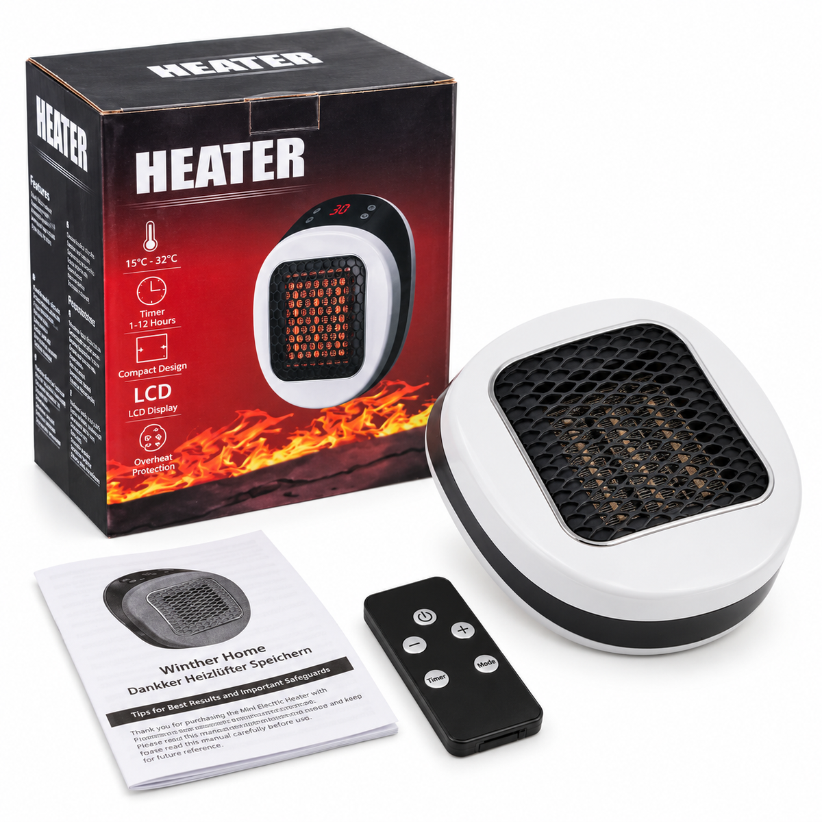 Mini-Heizlüfter 600 W mit Fernbedienung und Thermostat