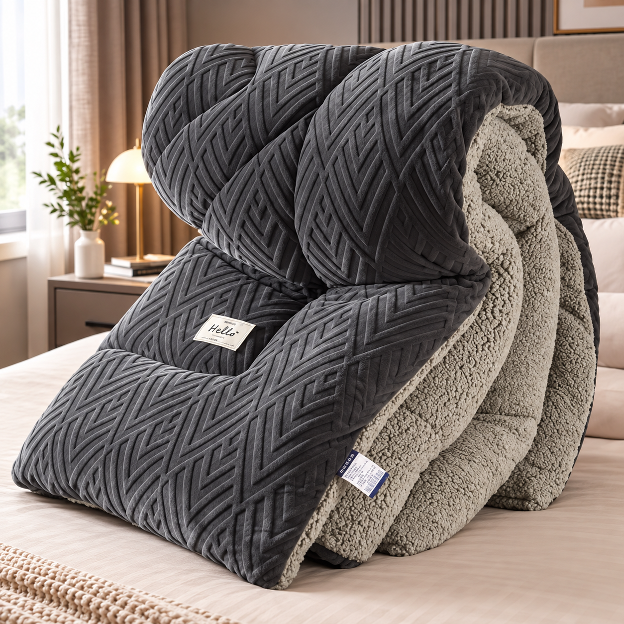 Sherpa Fleece Bettdecke mit gestepptem Innenfutter