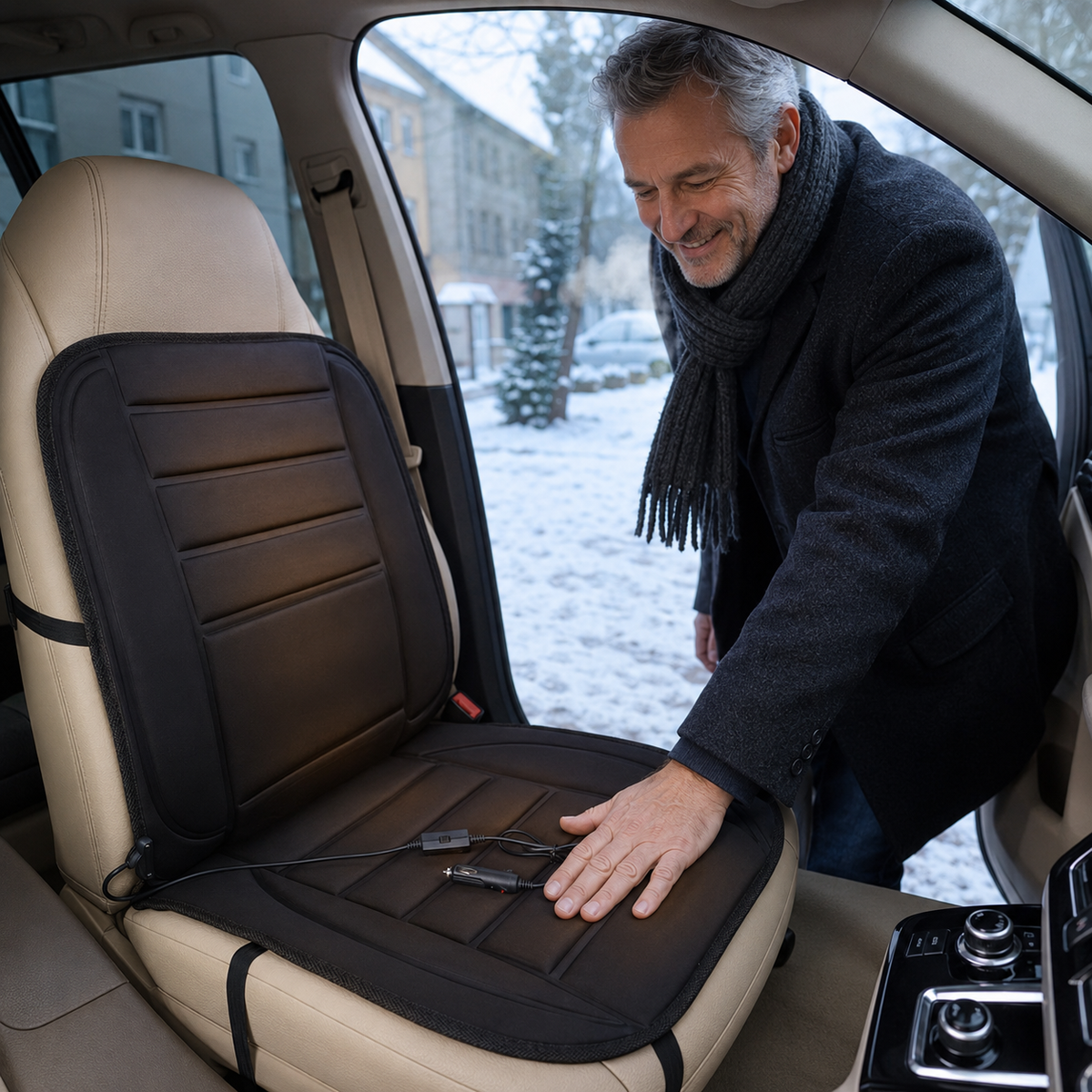Car heated seat cushion, 12 V – heated back and seat, 2 heat settings, 97 x 48 cm