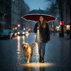 Stormproof umbrella with LED lighting and automatic mechanism