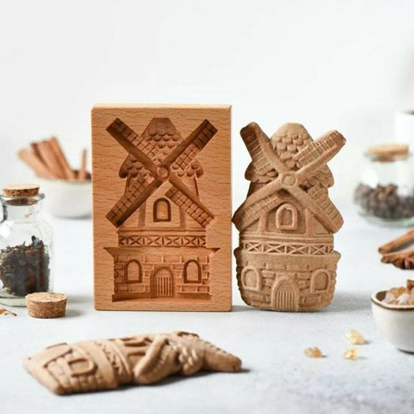 Holz-Backform mit handgeschnitzten Motiven