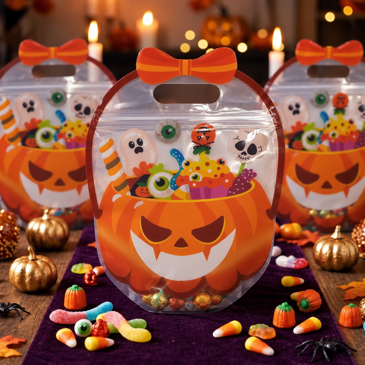 Kürbis-Geschenktüten transparent mit Reißverschluss (30er-Set)