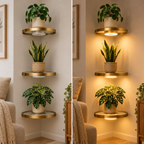 Round LED wall shelf with battery-powered lighting – Gold, Ø 20 cm