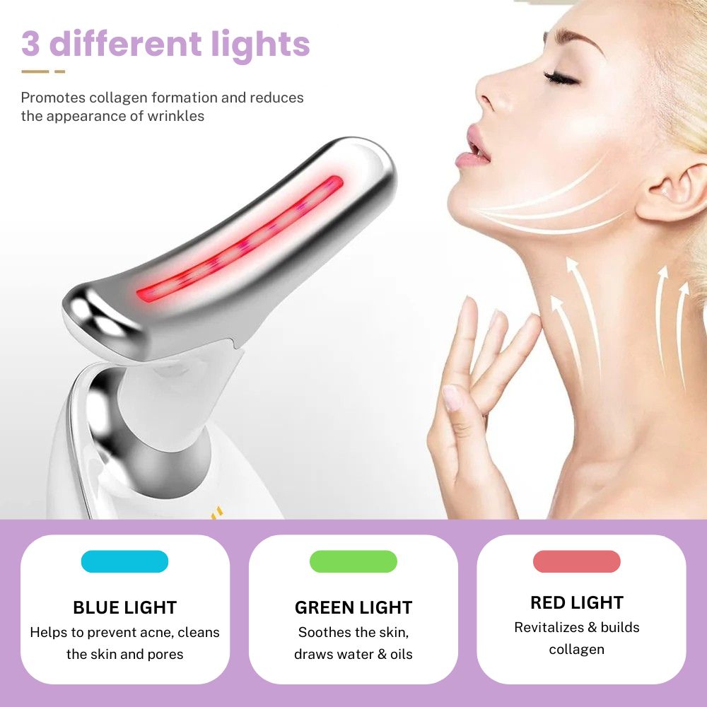 Facial massager with ion technology and LED light