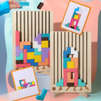 Wooden Tetris puzzle – Colorful building game from 5 years