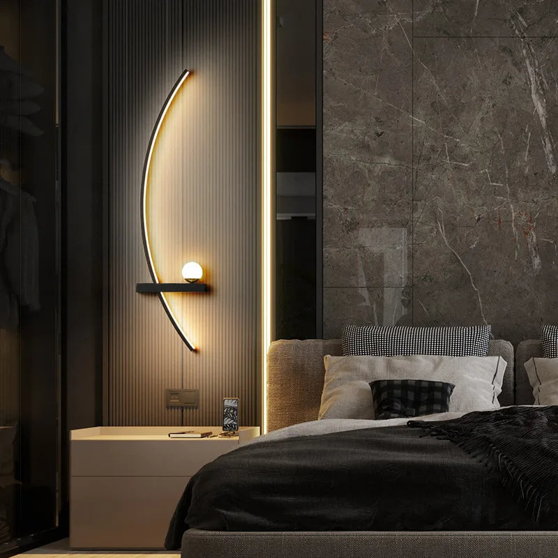 LED wall light with curved shape and integrated light modes