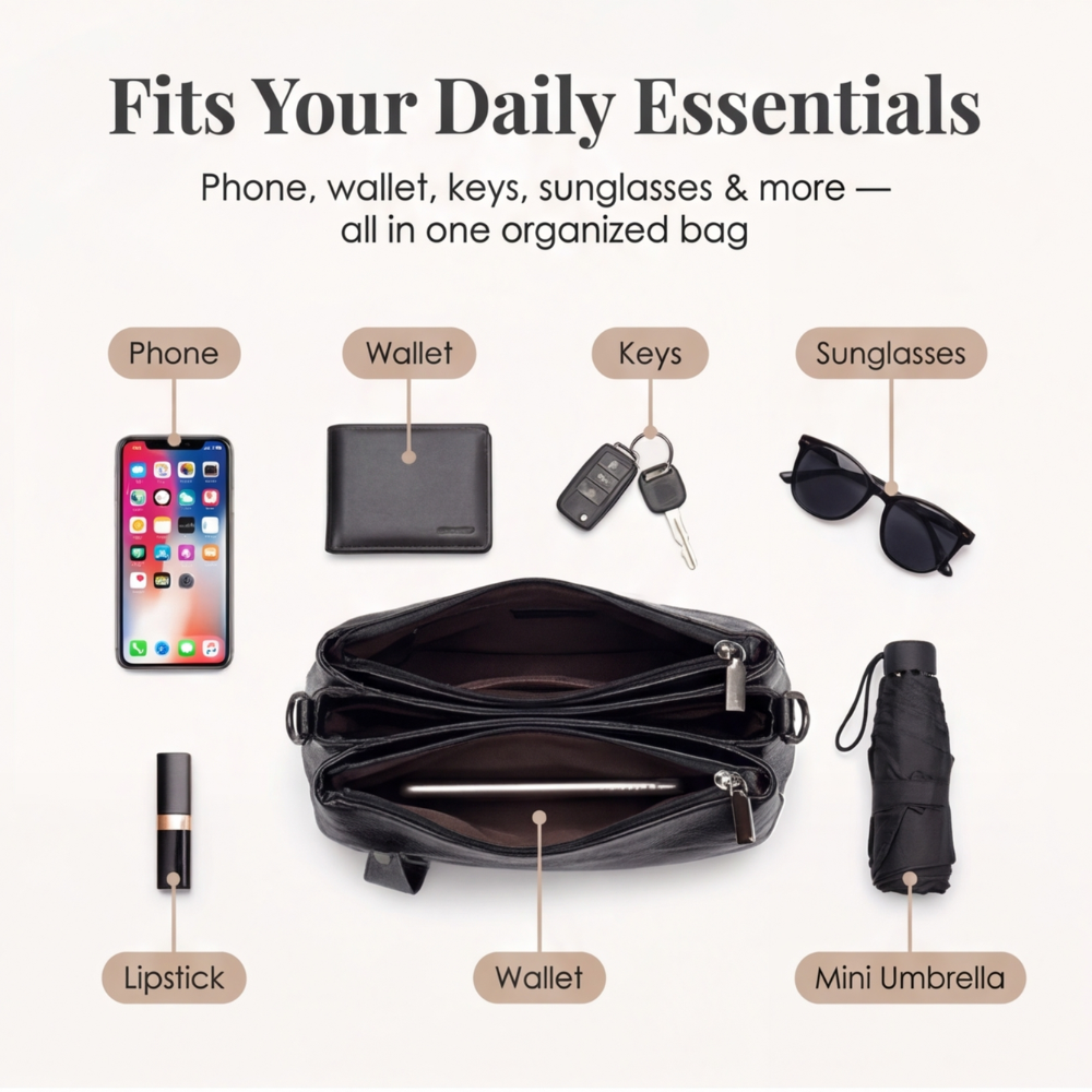 Soft Faux Leather Crossbody Bag – 3 Compartments