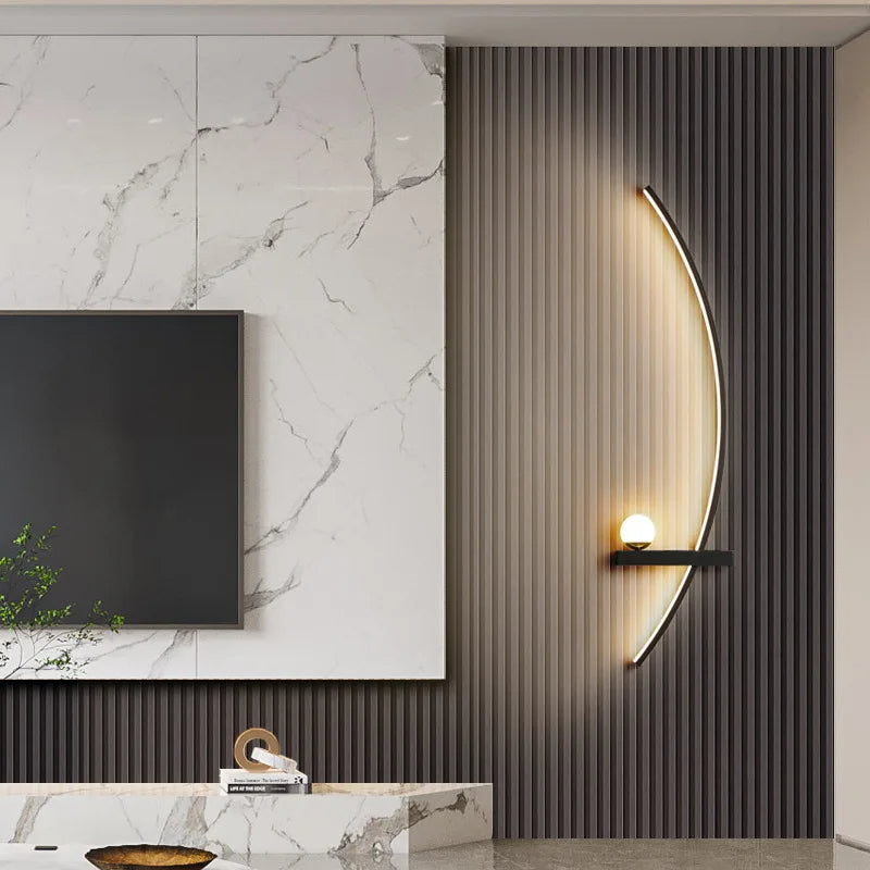 LED wall light with curved shape and integrated light modes