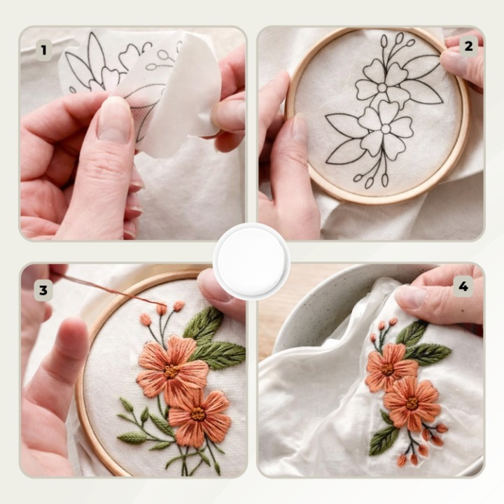 Embroidery set with water-soluble template for clothing