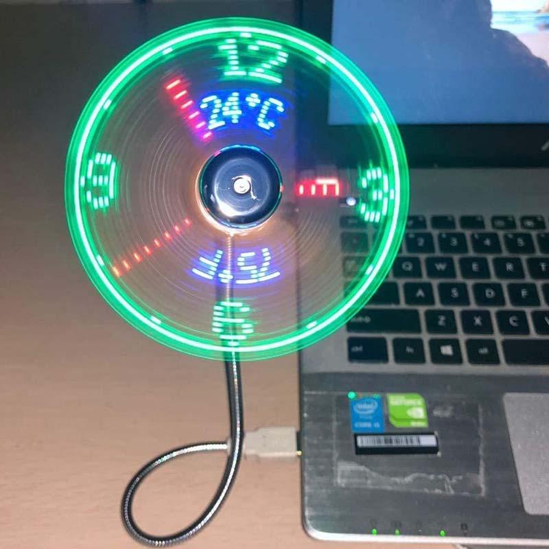 USB-Ventilator mit LED-Uhr und Temperaturanzeige