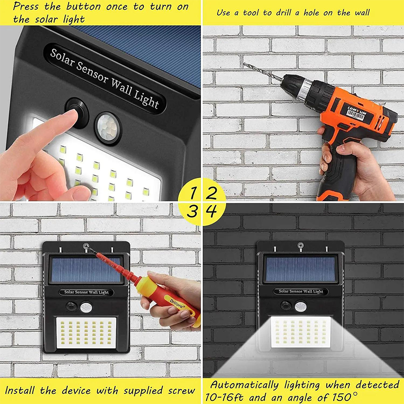 Solar LED wall light with motion sensor – waterproof