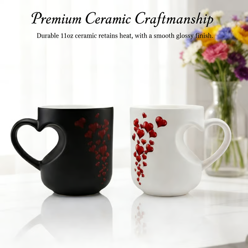 Thermoactive Ceramic Mug Heart Design – Color Change with Heat