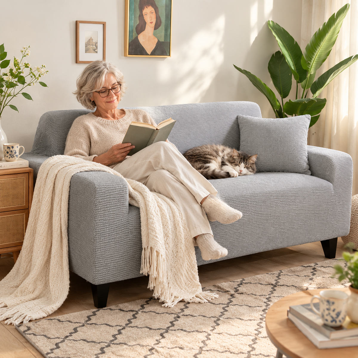 Sofahusse Elastisch mit Rutschschutz