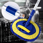 Telescopic car wash brush with rotating microfiber head
