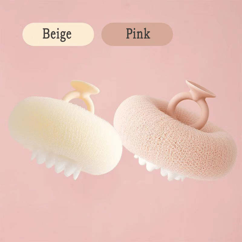 Shower sponge with massage knobs and ergonomic handle