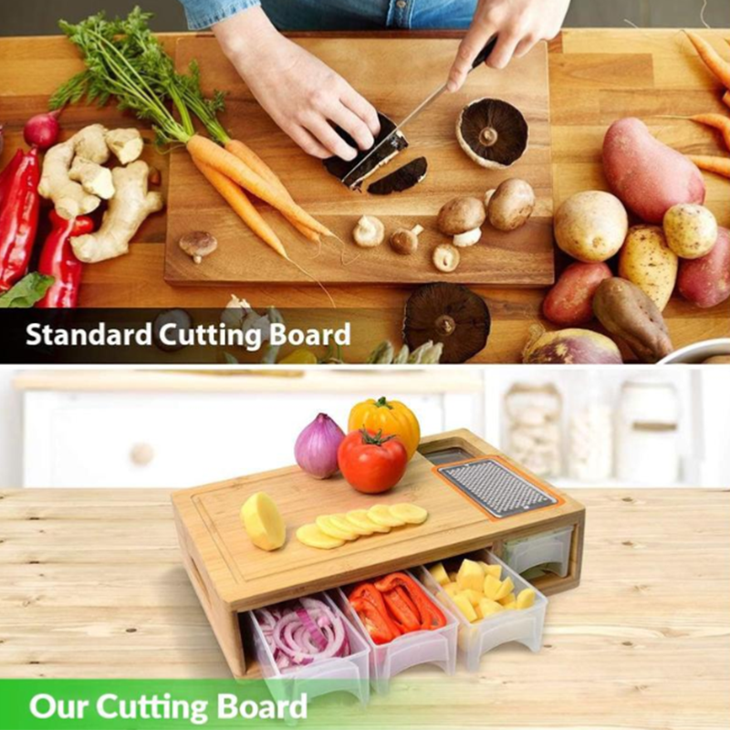 Bamboo cutting board with 4 graters and storage boxes cm