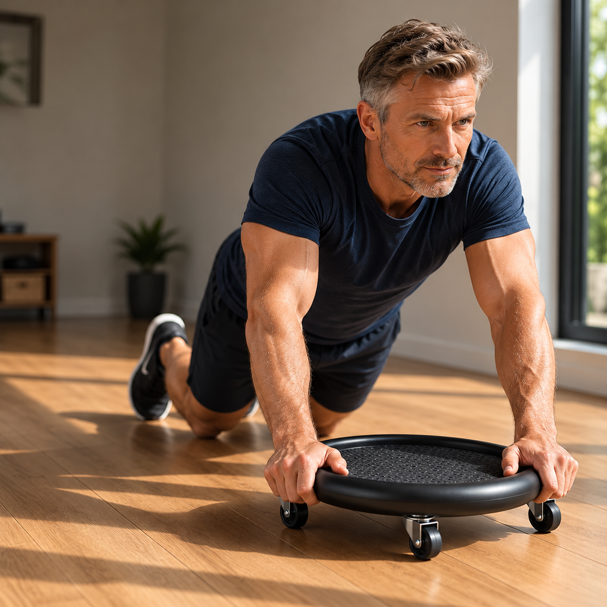 Bauchtrainer Scheibe drehbar 360 Grad mit Rollen