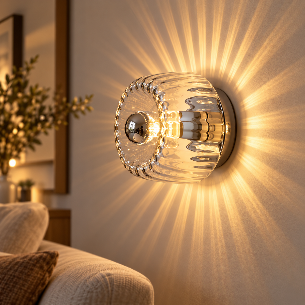 Wandlampe Glas Bauhaus-Stil mit Sunburst-Lichteffekt