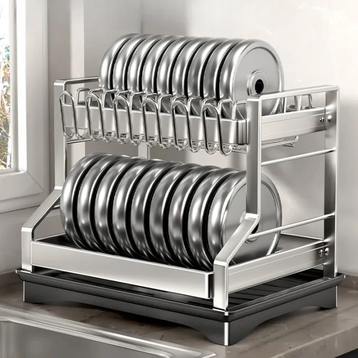 Two-Tier Dish Rack with Drip Tray – Ready to Use Immediately