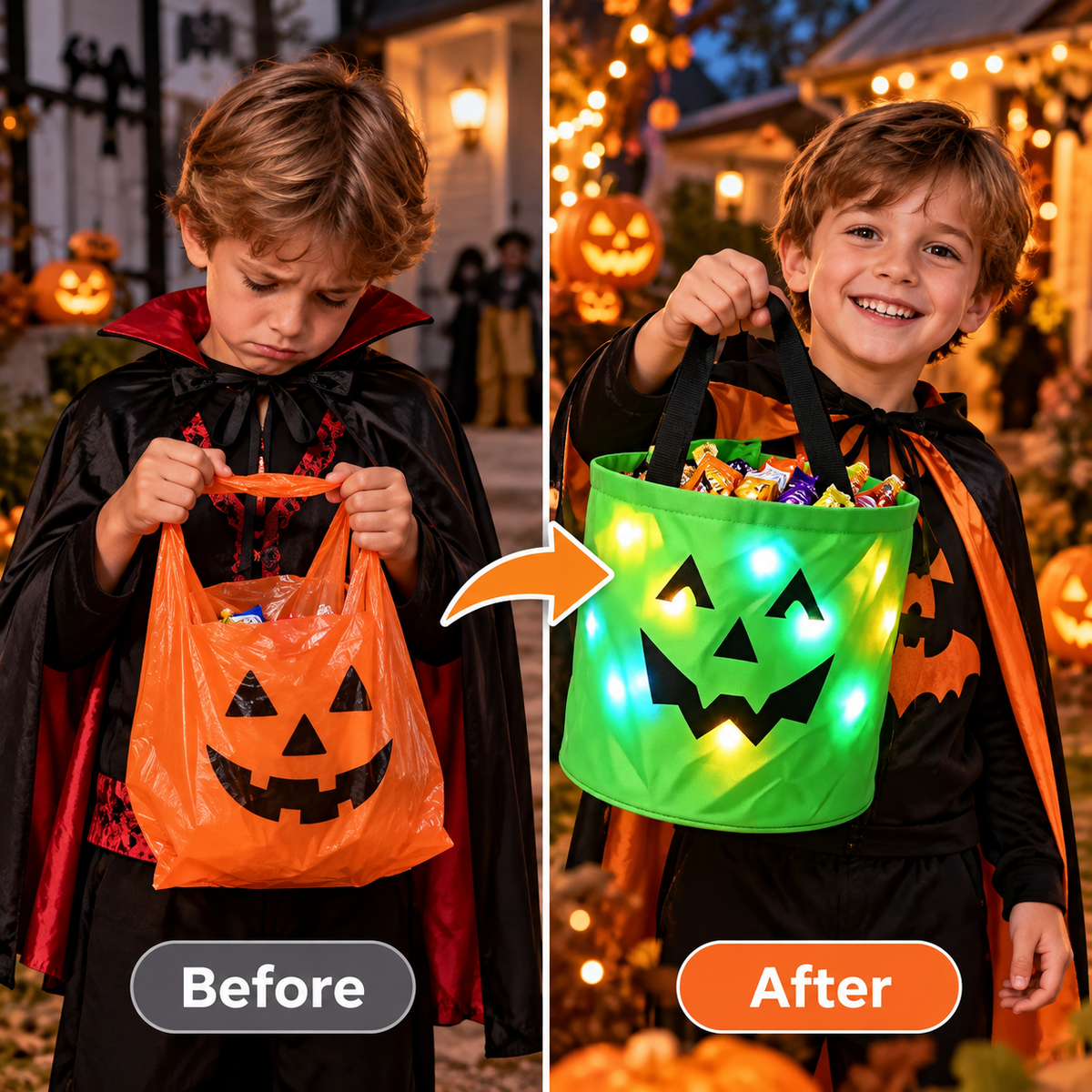 LED-Kürbiskorb für Halloween mit Griff