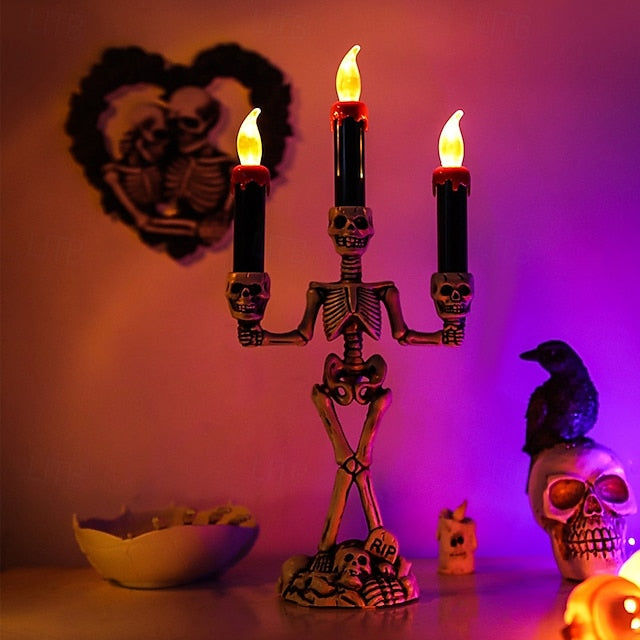 Skelett-Kerzenhalter LED – Gruseliges Tischlicht für Halloween