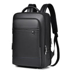 Leather backpack with USB charging port for 15.6-inch laptop