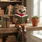 Owl edge-sitter figurine with book, glasses and scarf – 15 cm
